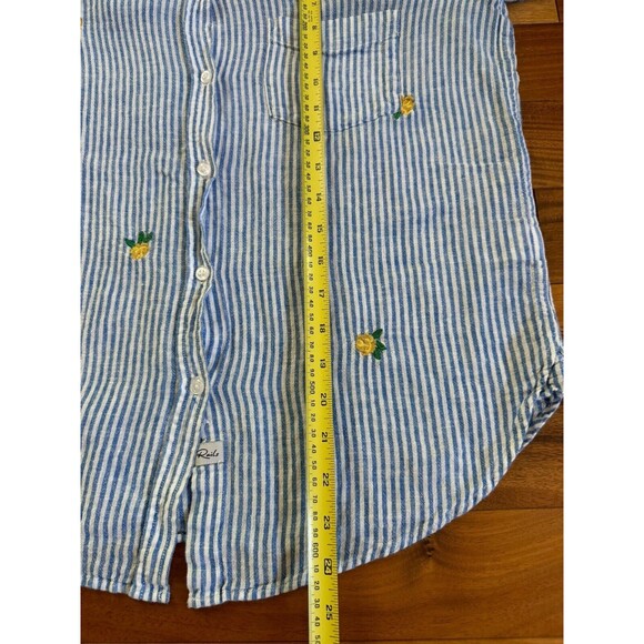 Rails Charli Embroidered Yellow Rose Shirt Blue Stripe Linen Button Down Women S - Picture 9 of 11